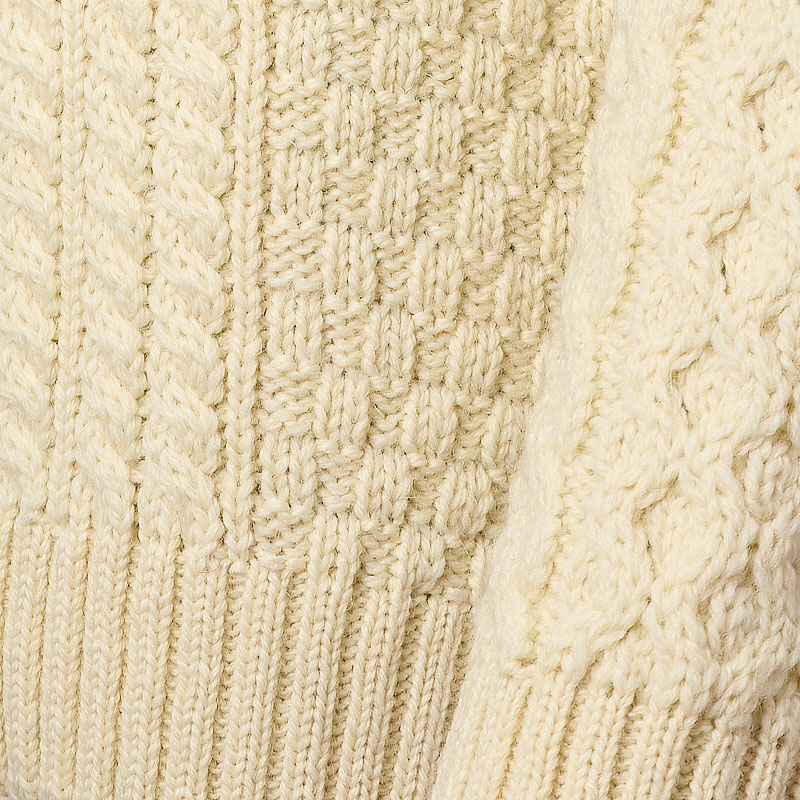 knitted Cream ecru British merino wool sailors jumper wrist and waist ribbing close up